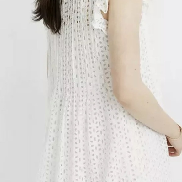 Madewell Women's White Floral Eyelet Pintuck Mini Dress AN137 - Picture 3 of 5